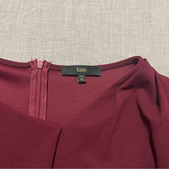 Elegant Plus Size XXL Burgundy Dress with Ruffle Detail midi office holiday - Picture 5 of 5